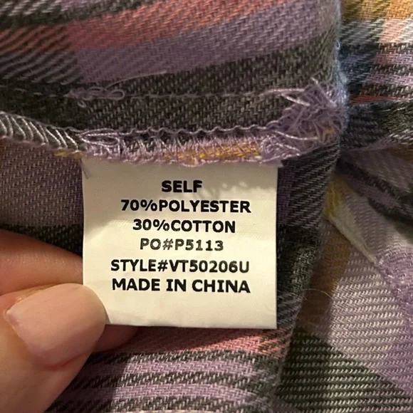 Vine & Love Purple Plaid Button Down Shirt Roll Tab Sleeve M - Picture 5 of 5